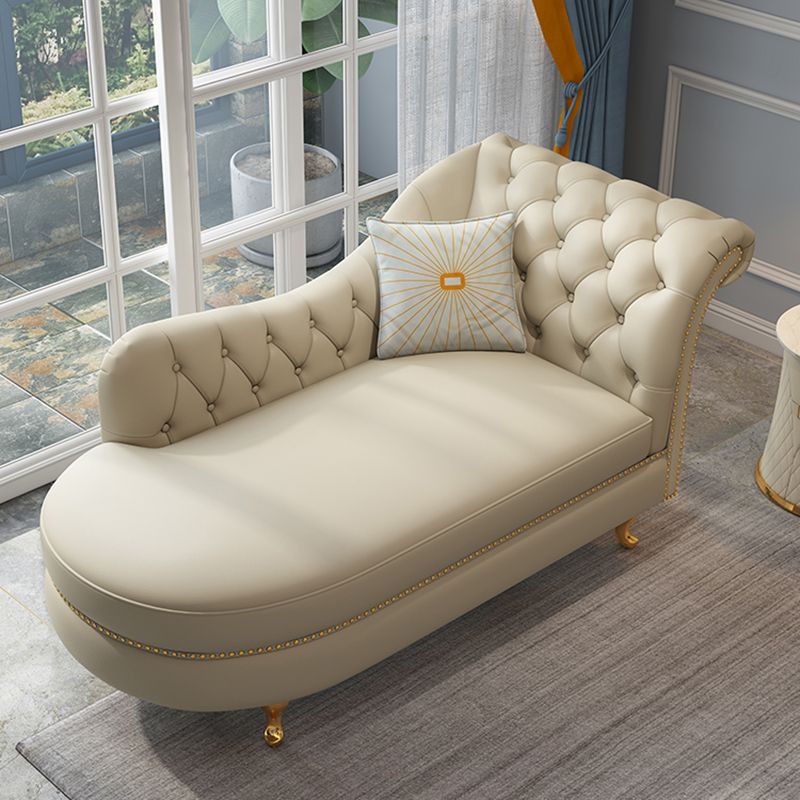Traditional Style Rolled Arms Chaise Living Room Faux Leather Chaise