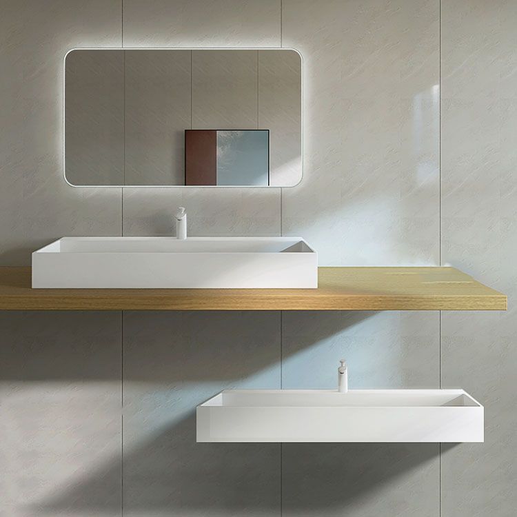 Contemporary Bathroom Sink Man Made Rock Rectangular Vessel Sink with Pop-Up Drain