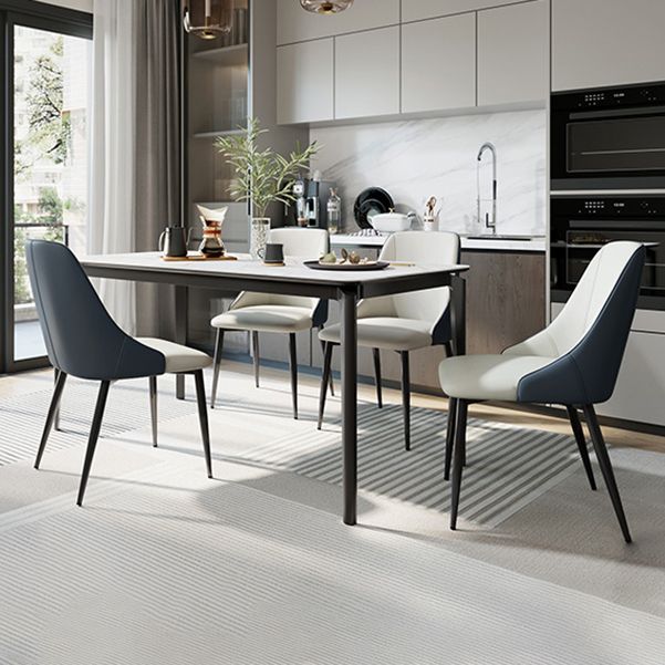Modern Rectangular Stone Dining Table with 4 Foot for Dining Hall