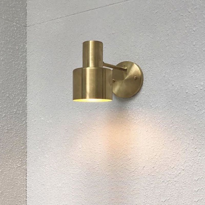 Drum Shape Metal Wall Light Modern Style 1-Light Wall Light Sconce in Gold