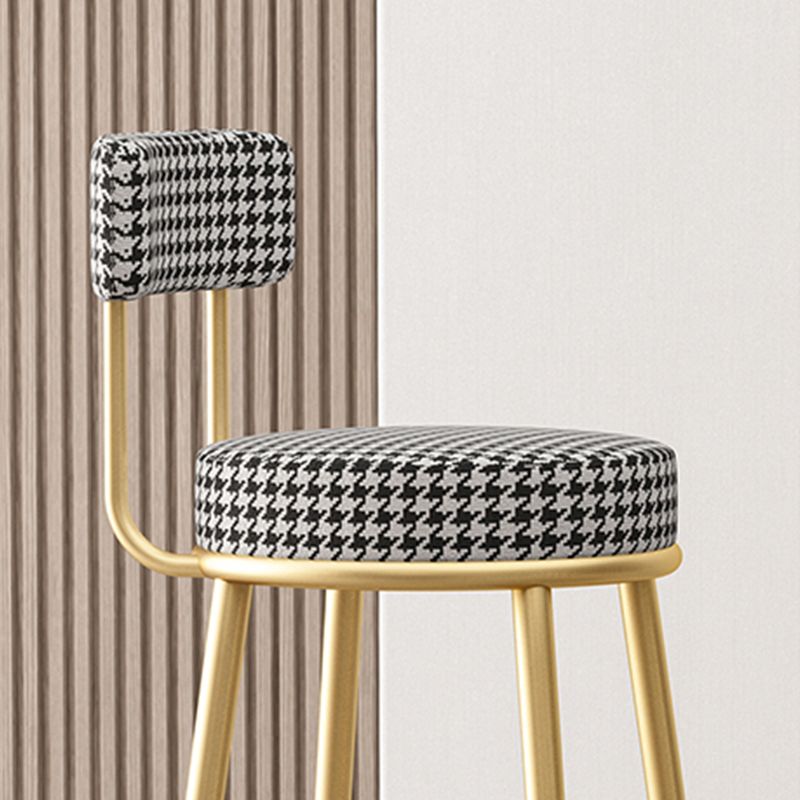 Glam Armless Backrest Counter Stool Iron Bar Stool with Pedal and Cushion for Bar