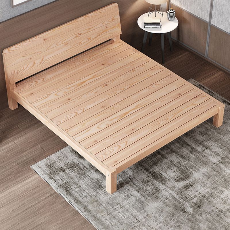 Scandinavian Full Panel Bed Natural Platform Bed with 2 Storage Drawers