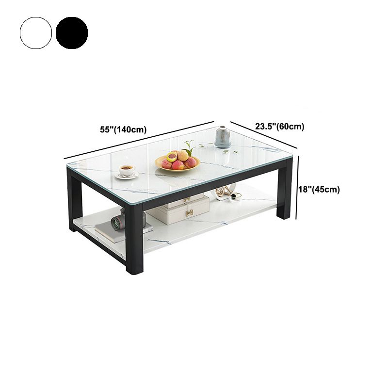 Rectangular Black Metal 4 Legs Base Design with Storage Shelf Coffee Table