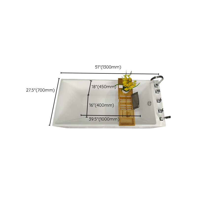 Modern Style Acrylic Rectangular Tub White Bath Tub with Internal Drain