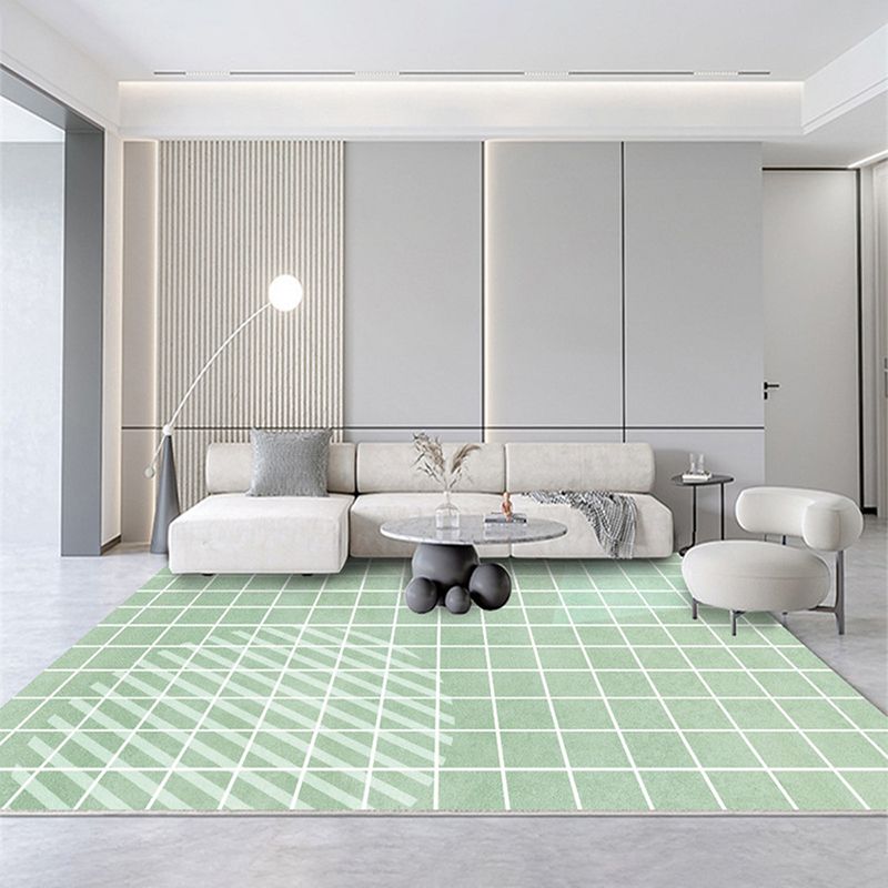 Green Modern Carpet Grid Pattern Polyester Carpet Washable Carpet for Living Room