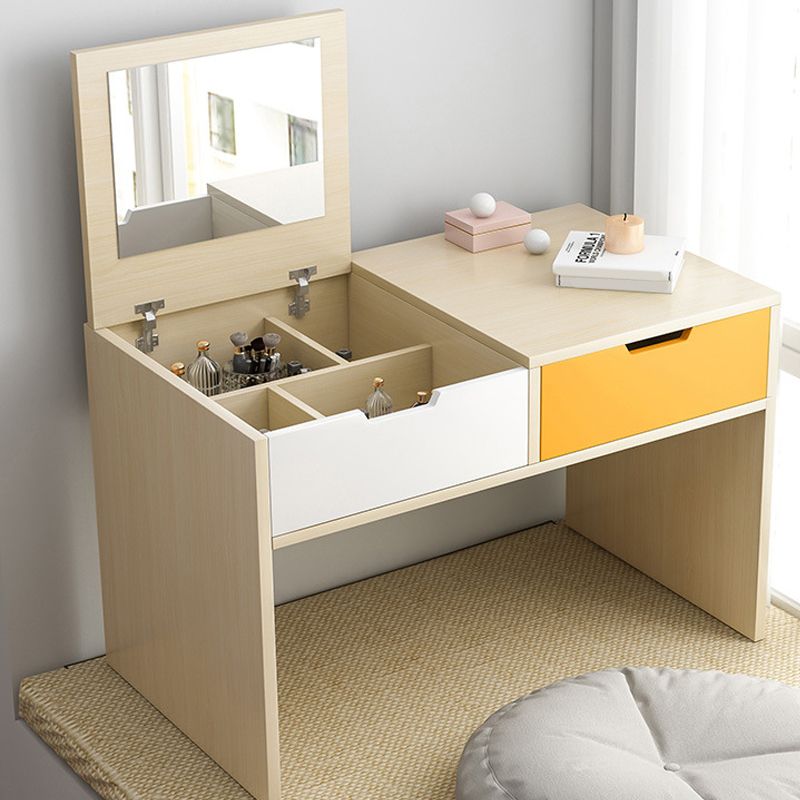 Scandinavian 2-Drawers Table Dressing Table Wood Mirror Make-up Vanity
