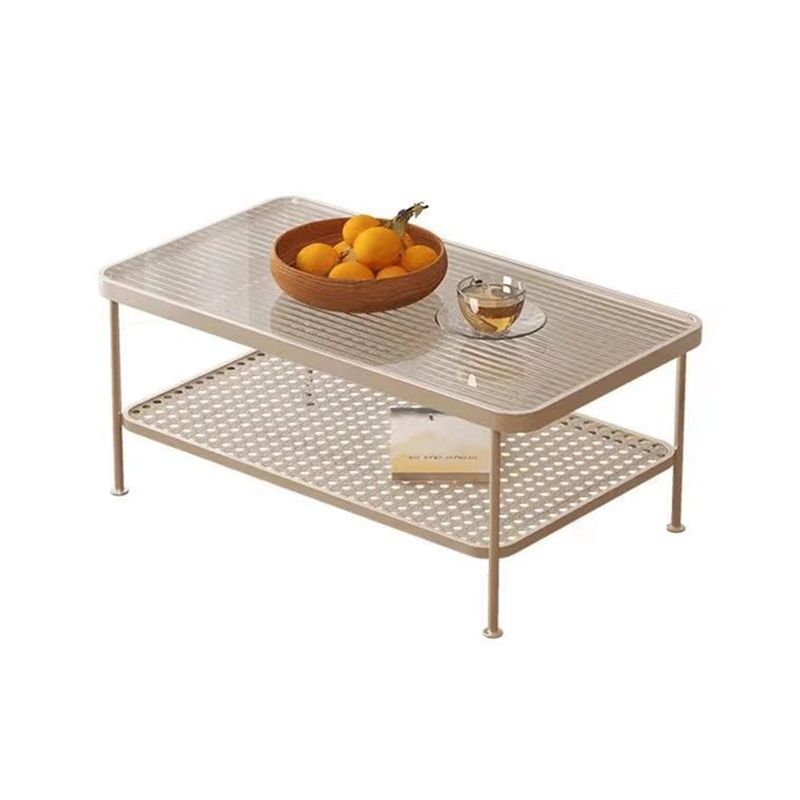 4 Legs Coffee Table Contemporary Glass Top Coffee Cocktail Table with Shelf
