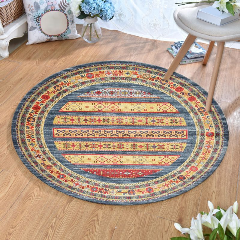 Ethnic Multi Colored Print Rug Polyester Persian Rug Stain Resistant Machine Washable Anti-Slip Backing Rug for Sitting Room