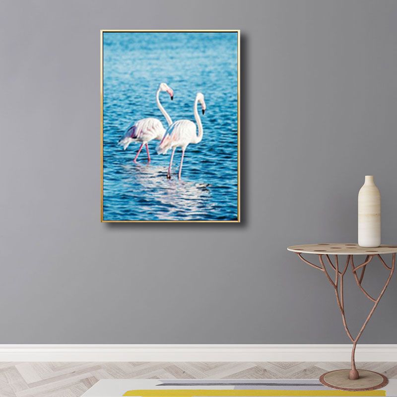 Flamingo Natural Wall Print Simplicity Textured Canvas Art in Blue for Guest Room