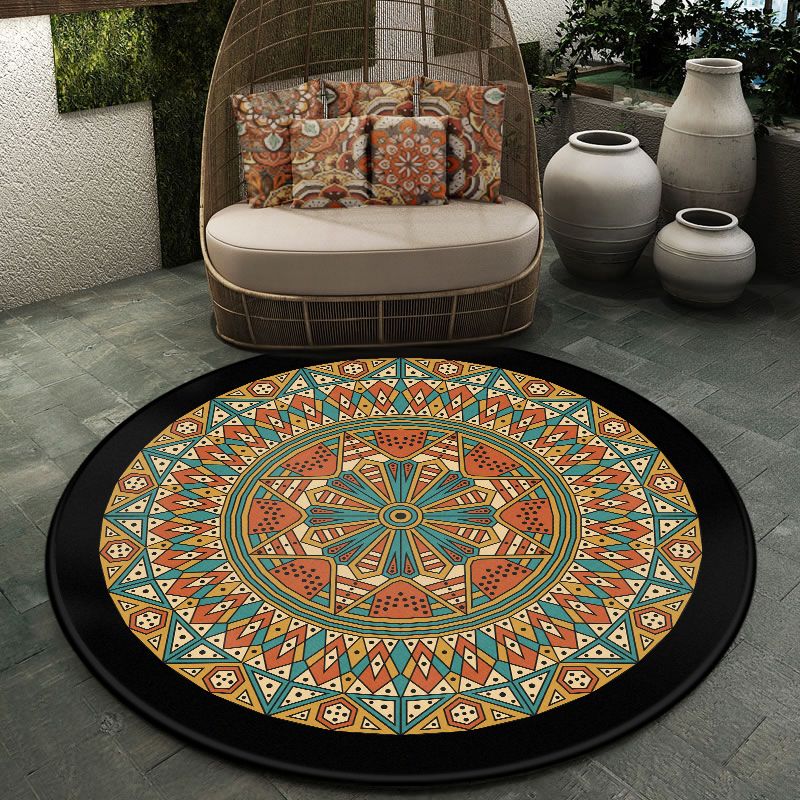 Moroccan Symmetric Patterned Rug Multi Color Polyester Carpet Machine Washable Non-Slip Pet Friendly Rug for Living Room
