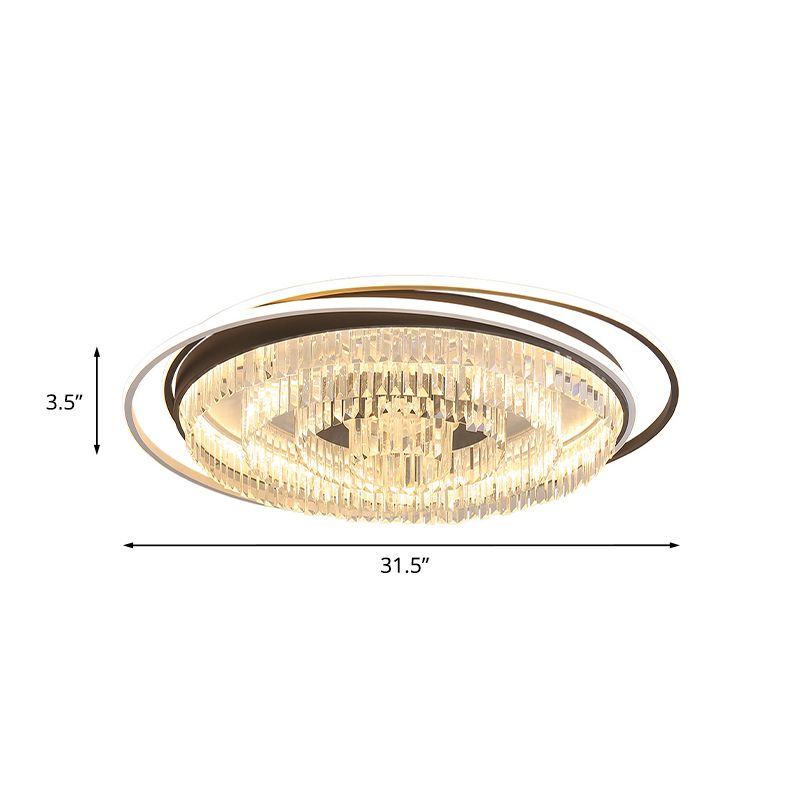 Layered Circle Crystal Ceiling Lamp Modernism Living Room LED Flush Mount Fixture in Black and White