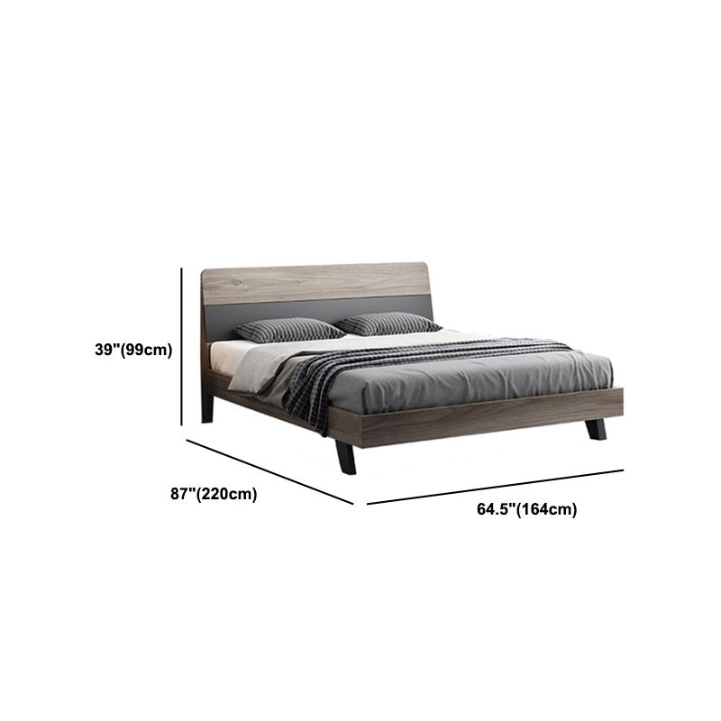 Mid-Century Modern Wood Bed with Headboard and 4 Legs in Grey