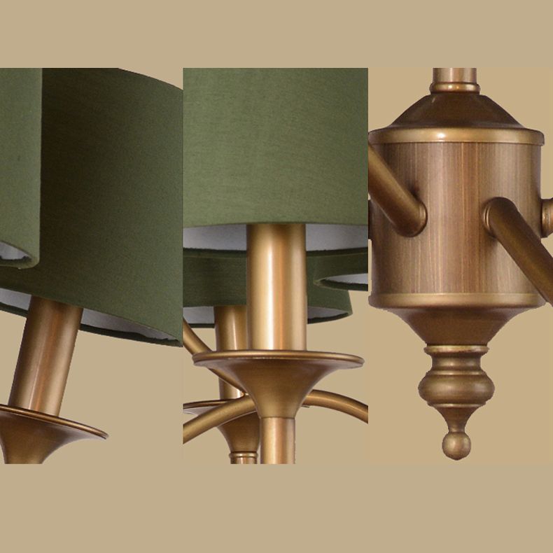 American Style Brass Chandelier Multi-Head Hanging Pendant Lights with Fabric Shade