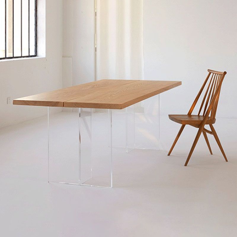 Solid Wood Top Dining Table Contemporary Table with Sled Base