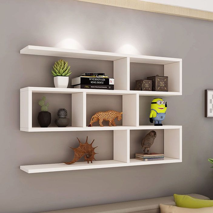 Modern Floating Bookcase with Shelves Geometric Bookshelf for Living Room