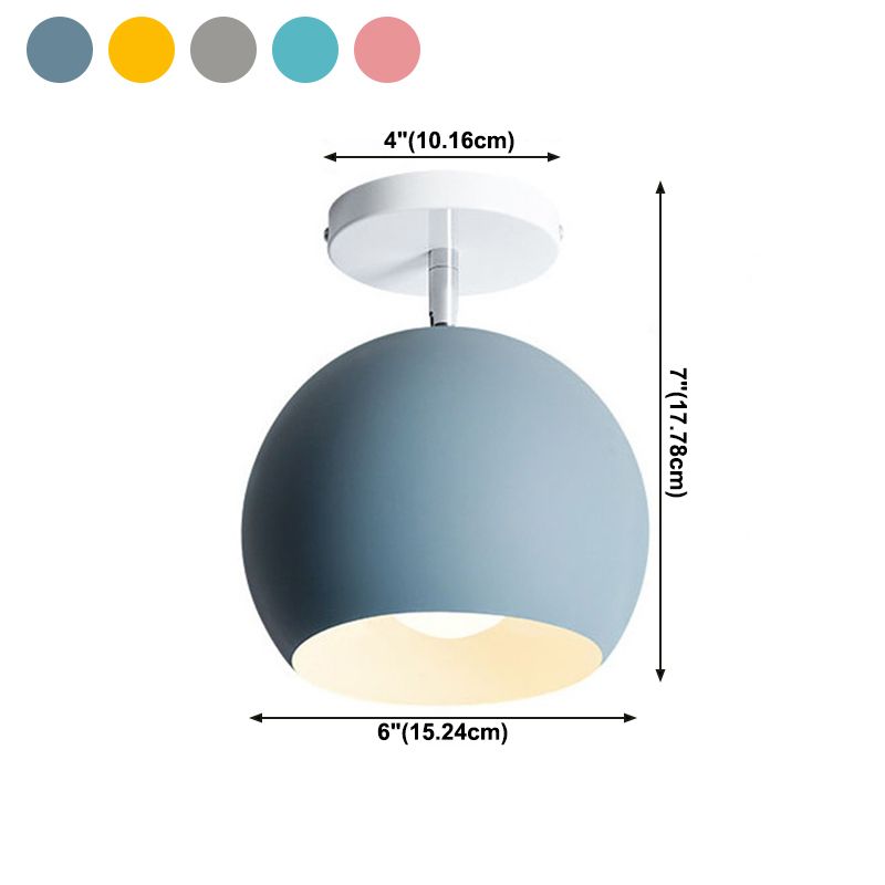 Modern Concise Macaron Flush Mount Lacquered Aluminium Globe Ceiling Light for Cloakroom