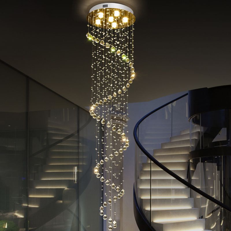 Edelstahl Spirale Deckenleuchte Contemporary 6 Bulben 86.5 " Tall Crystal Beaded Flush Mount
