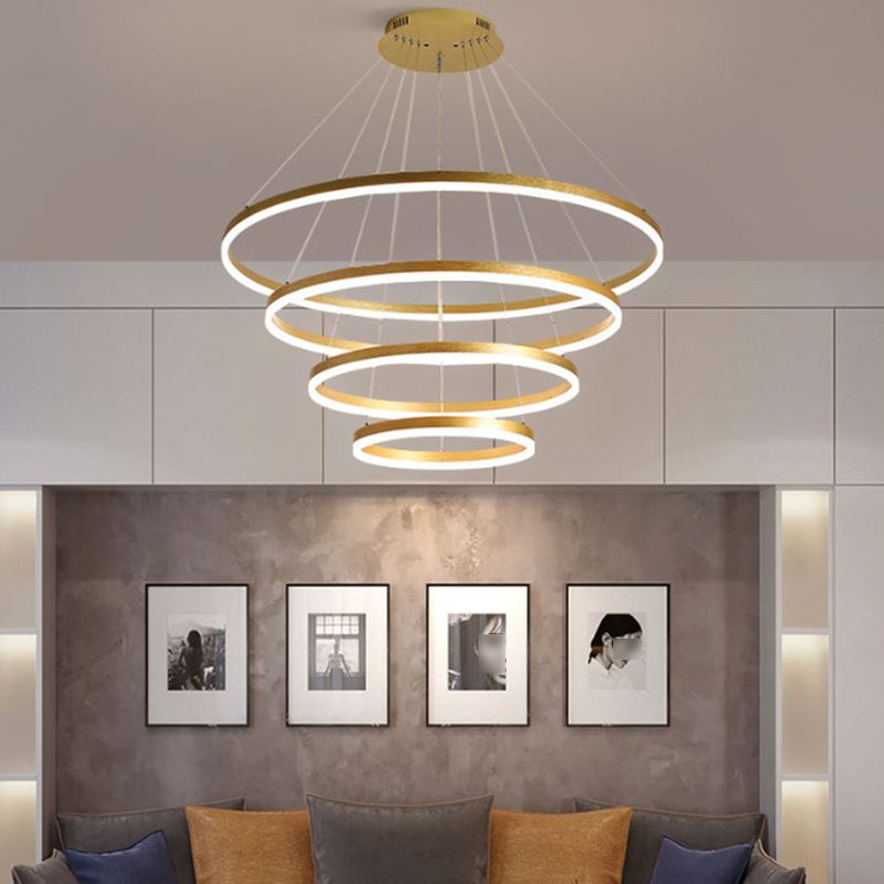 Rings Ceiling Pendant Light Modern Style LED Metal Hanging Chandelier