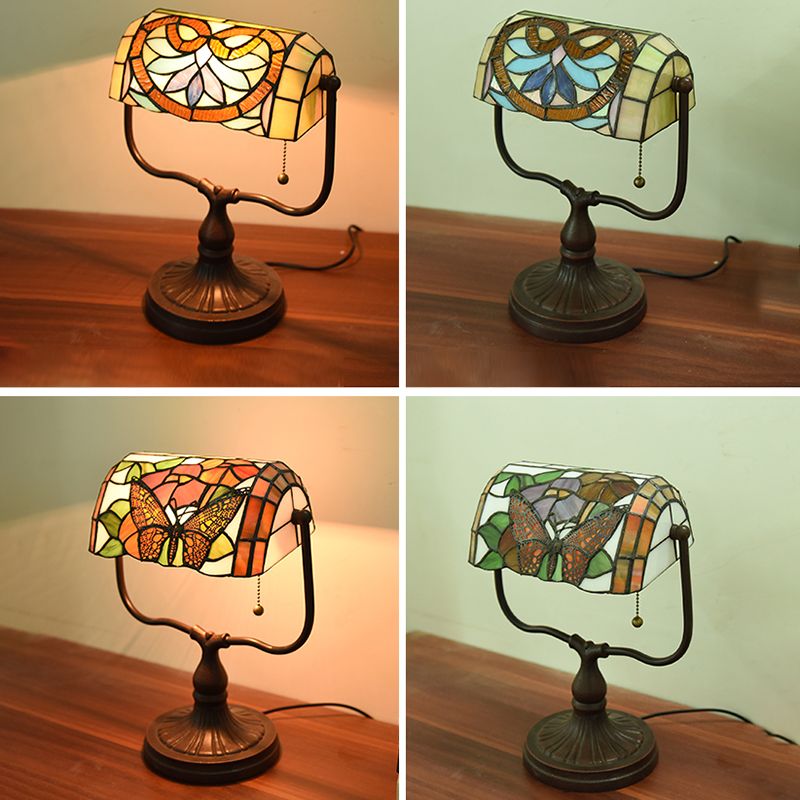 Halbzylindertischbeleuchtung 1-Licht-Buntglas antike Nachttischlampe für Bett
