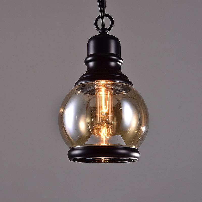 Black Globe/Bottle/Oval Drop Pendant Industrial Smoky Grey Glass 1 Head Kitchen Hanging Light Kit
