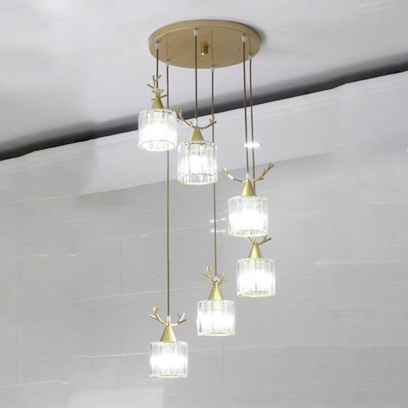 Cylinder Shape Hanging Lights Modern Style Crystal Hanging Light Fixtures
