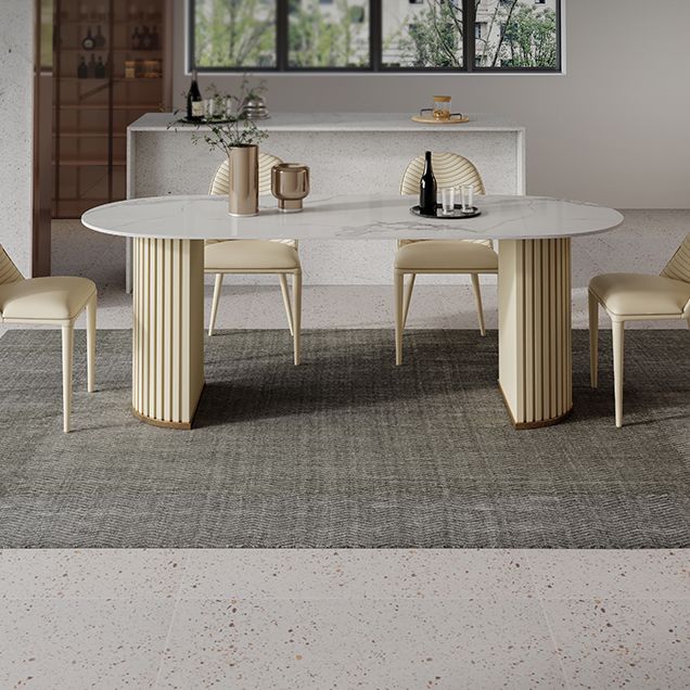 Minimalist White Standard Dining Table Oval Sintered Stone Dining Table for Kitchen
