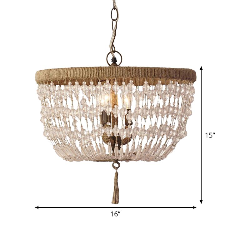 Cupola lampadario leggero cristallo rustico 3 teste chiodo kit lampada appesa con anello di corda per camera da letto