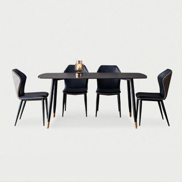 Mesa de comedor rectangular moderna de metal, mesa de piedra sinterizada para cocina y comedor