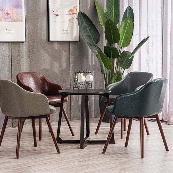 Contemporary Beech Solid Back Arm Chair Matte Finish Upholstered Dining Chair