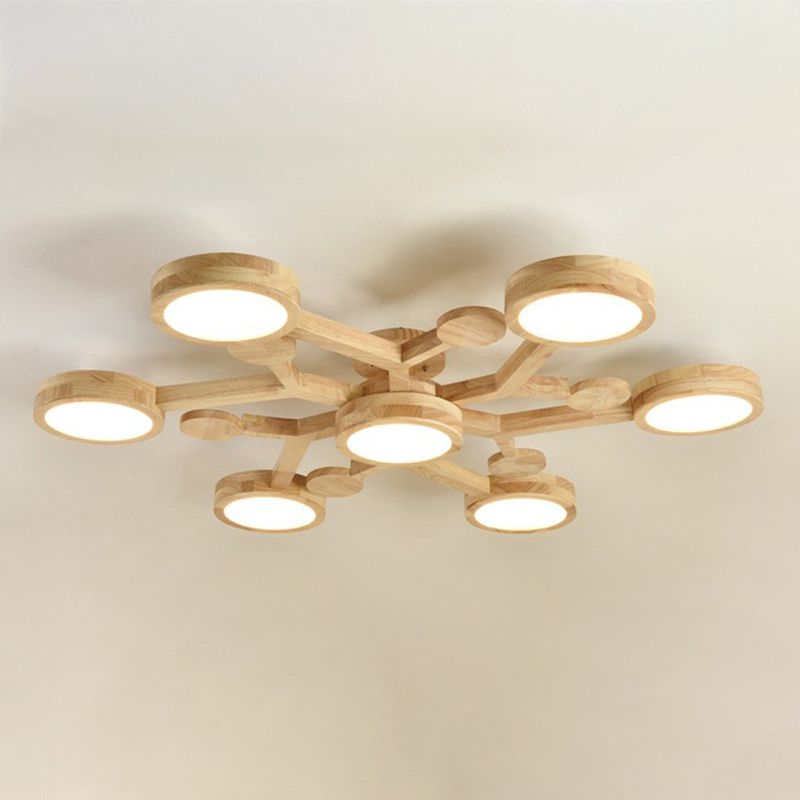 Plafonnier encastré de forme ronde en bois, éclairage encastré moderne multi-lumières en marron