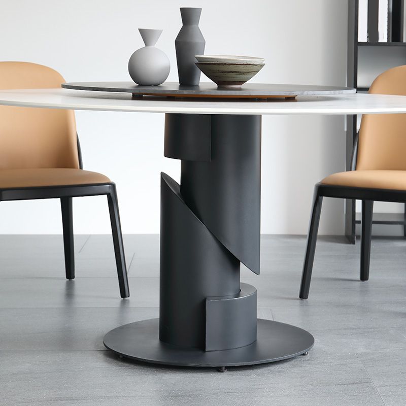 Modern Sintered Stone Dinette Set 1/3/4/5/7 Pieces Round Dining Table Set with Turntable