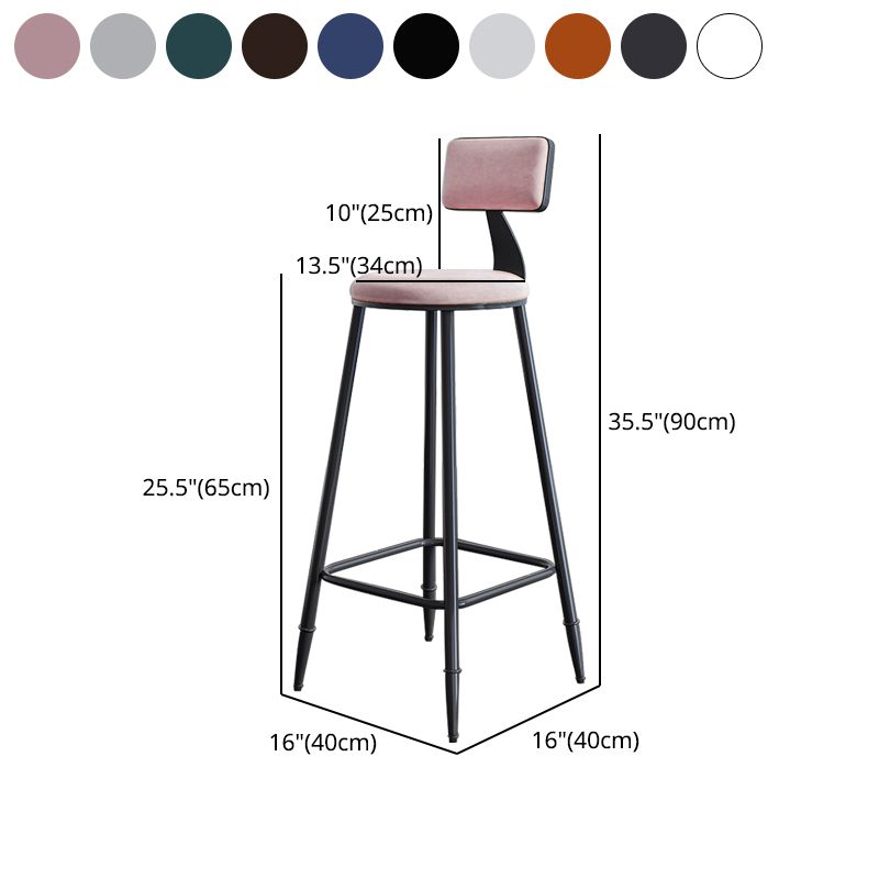 Modern Backrest Counter Stool Iron Milk Tea Shop Bar Stool with Cushion and Pedal