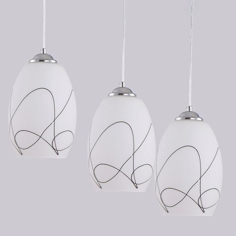 3 Lights Oval Multi Light Pendant Modern Simple White Glass Hanging Light for Restaurant