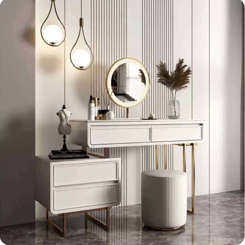 Glam Style White Gold Dresser Bedroom with Drawer Standing Make-up Vanity