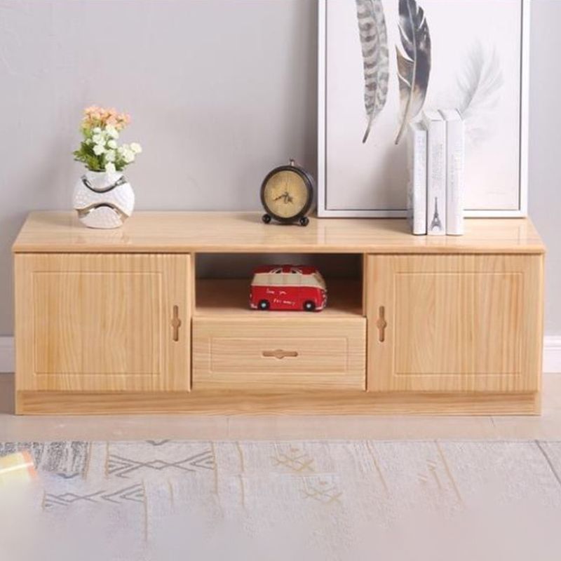 Scandinavian Pine Wood TV Media Stand Natural Wood Media Console with Drawers