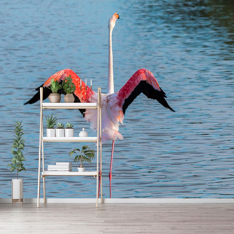 Flamingo Mural Stain Resistant Contemporary Bedroom Wall Decor, Personalized Size