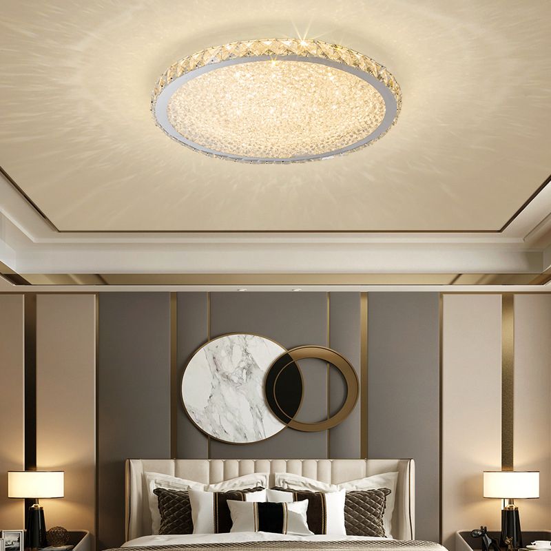 Lámpara de techo LED circular de acero inoxidable, montaje empotrado de cristal de estilo minimalista moderno para sala de estar