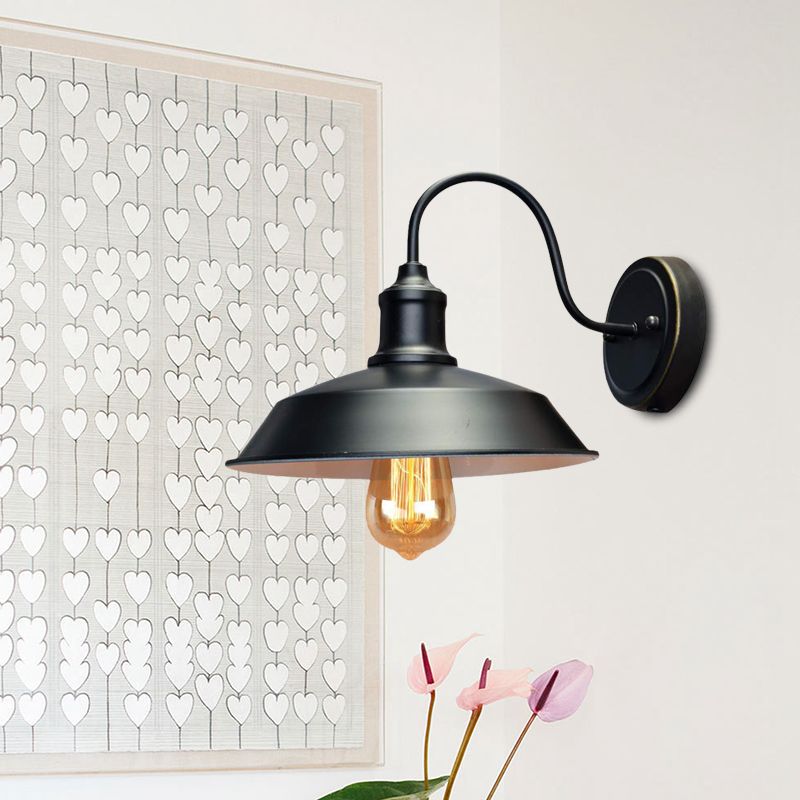 Antiqued Barn Sconce Lighting 1-Head Iron Wall Mounted Lamp in Black with Plug-In Cord