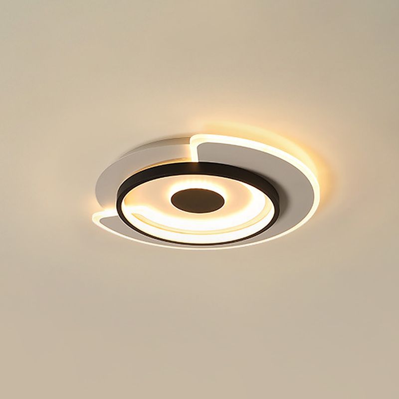 Thin Round Flush Mount Lighting Minimal Acrylic Hotel 18"/21.5" Wide LED Surface Ceiling Light in Black-White