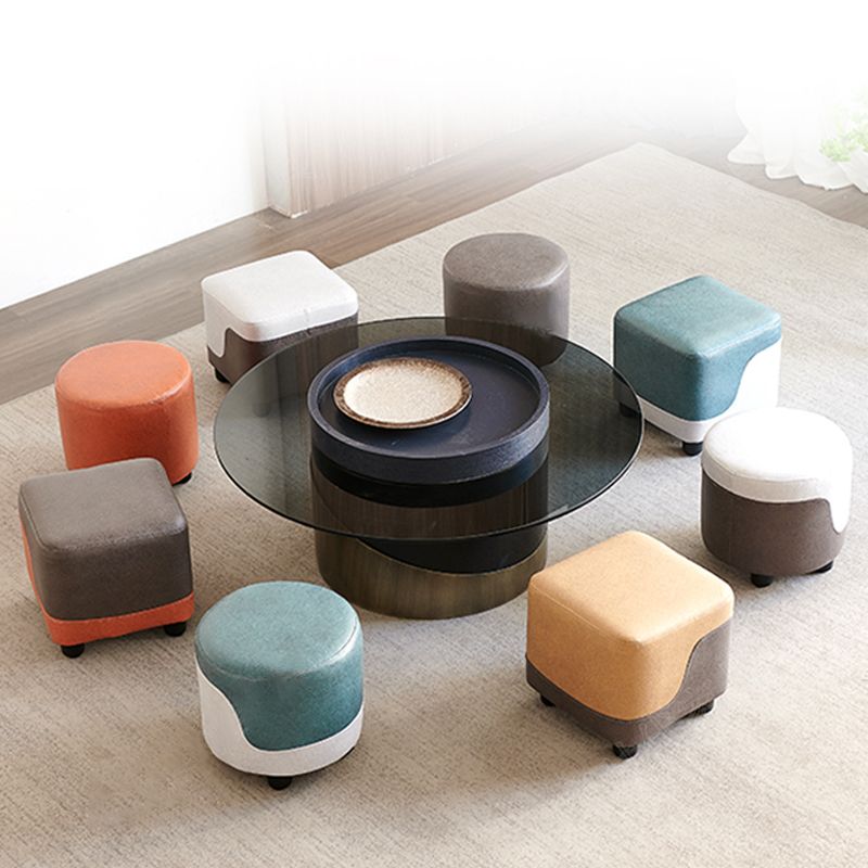 Modern Contrast Color Pouf Chair Round Cotton Stain Resistant Footstool Ottoman