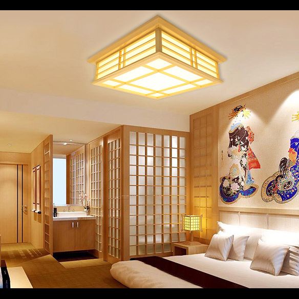 Modernes minimalistisches Rechteck Deckenbündige Halterung Licht Naturholz Wohnzimmer Flush Mount Beleuchtung