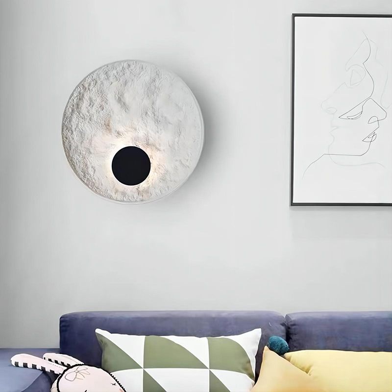 White Modern Metal Wall Sconce Circle Shape Wall Light with Resin Shade for Bedroom