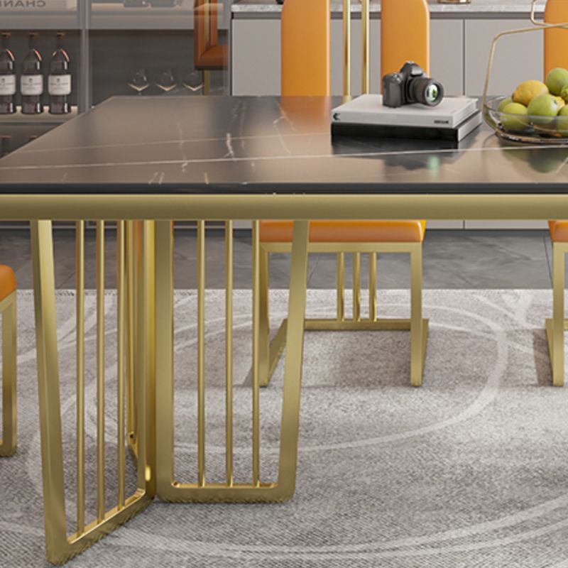 Glam Style Rectangle Stone Table for Restaurant Gold Pedestal Table