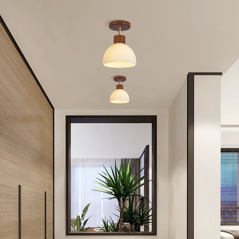 Contemporary Beige/Brown Flush Mount Lighting Wooden Ceiling Light for Bedroom
