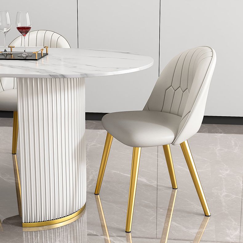 Mesa de forma de comedor de piedra sinterizada de estilo contemporáneo con base de doble pedestal
