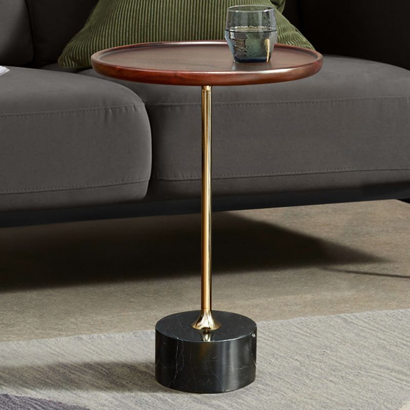Contemporary Wood Round Top Side Table Marble Pedestal End Table