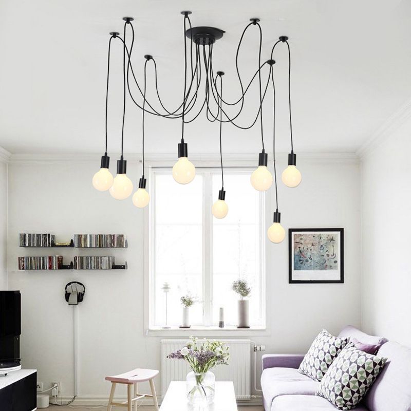 Black Pendant Lighting Fixture Industrial Style Metal Swag Multiple Pendant Light