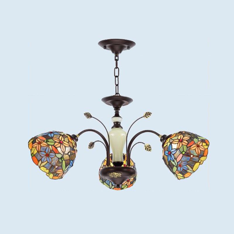 Flower Pendant Chandelier 3/6/8 Lights Cut Glass Victorian Hanging Lamp in Bronze for Living Room