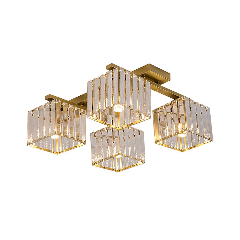 Accesorio de techo para sala de estar, barra de cristal de tres lados, cuadrado moderno, semiempotrado, 4/6/9 luces, en dorado/negro