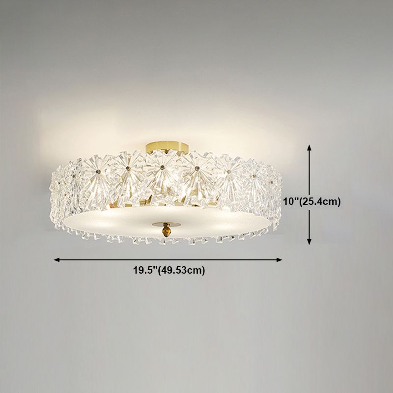 Round Semi Flush Mount Light Fixture Modern Style Glass Gold Ceiling Light